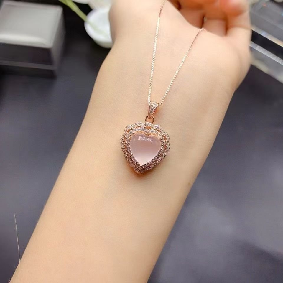 68d15b748692b22f19b1430732a9bc69 Pink nature crystal ,heart crystal necklace,925 sterling silver