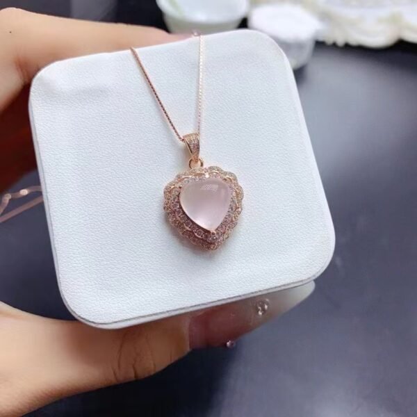 Pink nature crystal ,heart crystal necklace,925 sterling silver