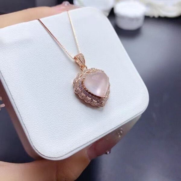 Pink nature crystal ,heart crystal necklace,925 sterling silver